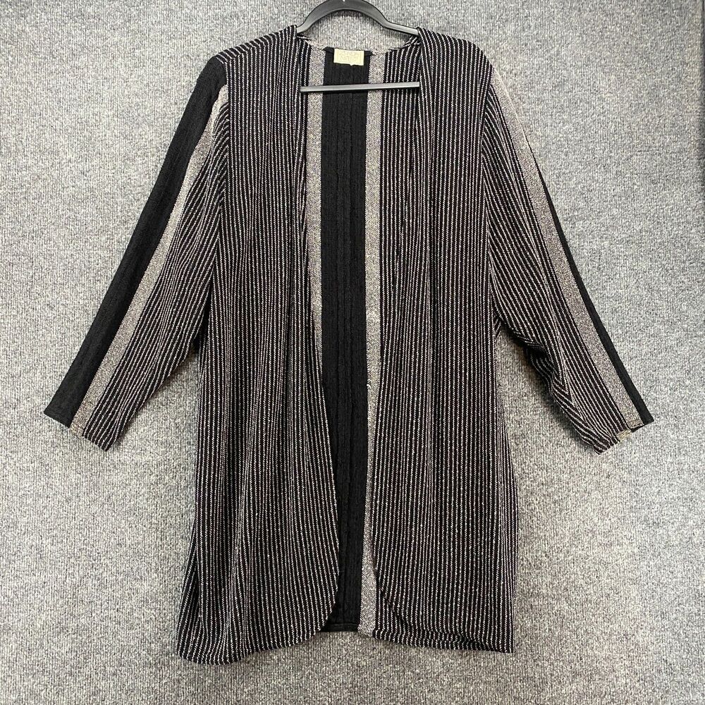 Vintage‎ Zonda Nellis Cardigan Womens XL Black Stripe Open Front Long Lagenlook